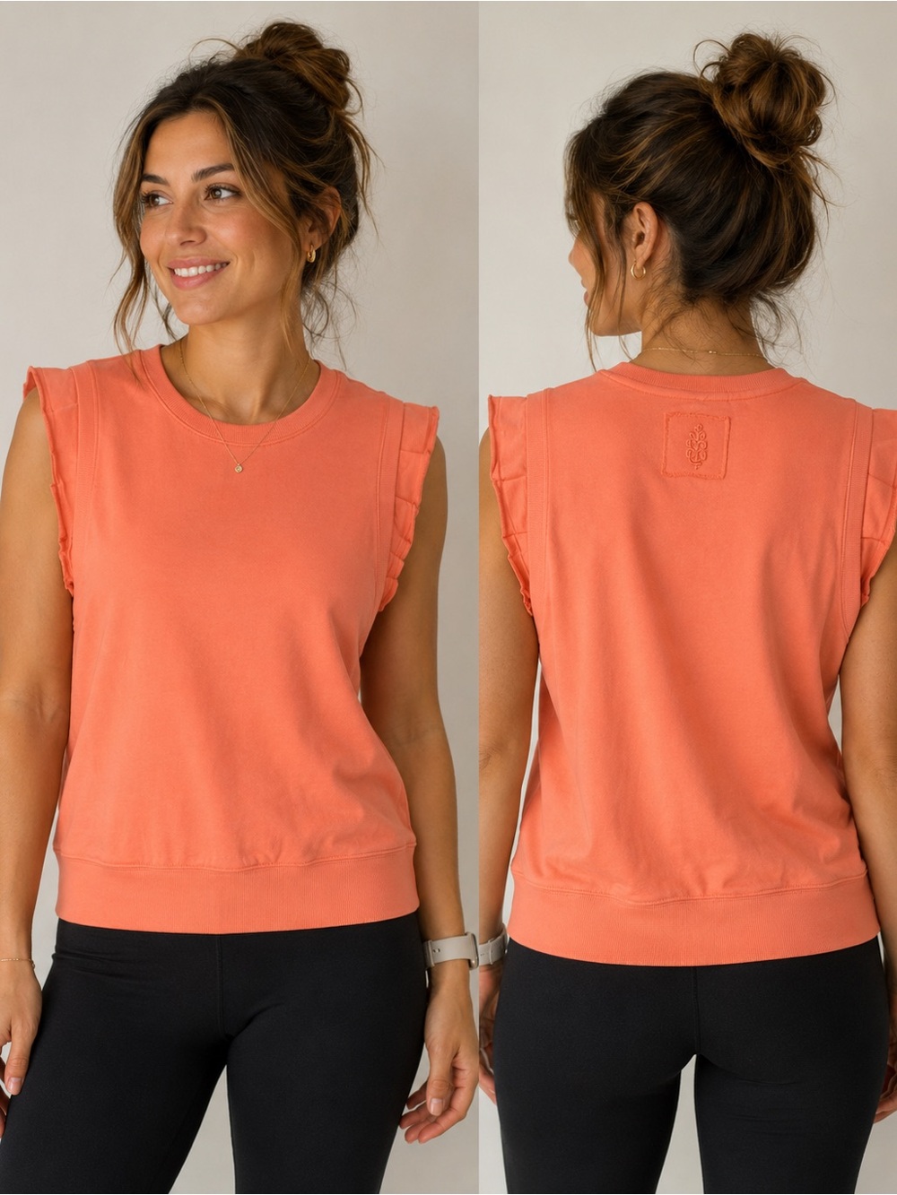 Free People Women’s Coral Sleeveless Ruffle Muscle Sweatshirt Top Size M